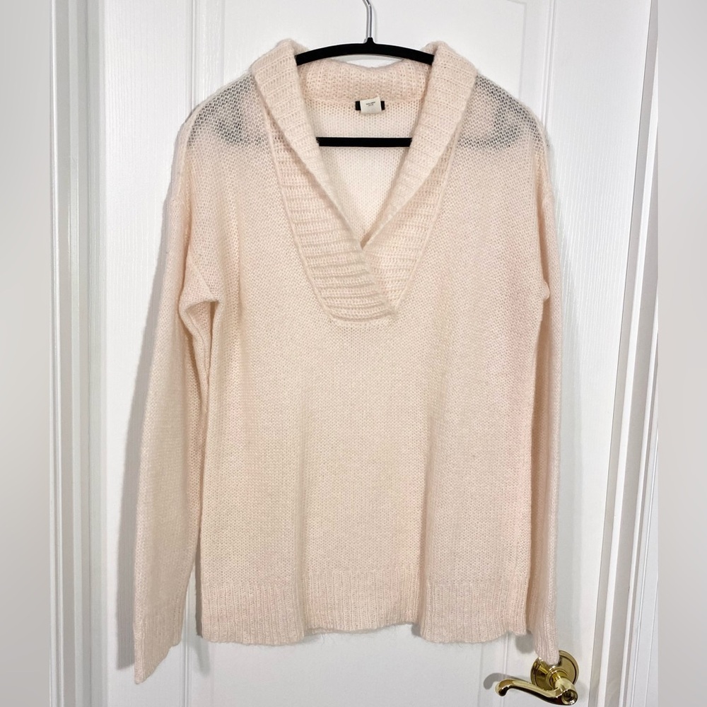 J.Crew Fuzzy Mohair Wool Blend Shawl Collar Sweater Blush Pink Size Medium